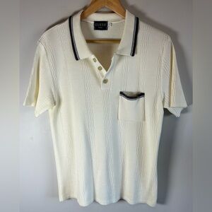 Vintage 90s Guess USA Men's Knit Polo Shirt Cream Size M Made In Canada RARE